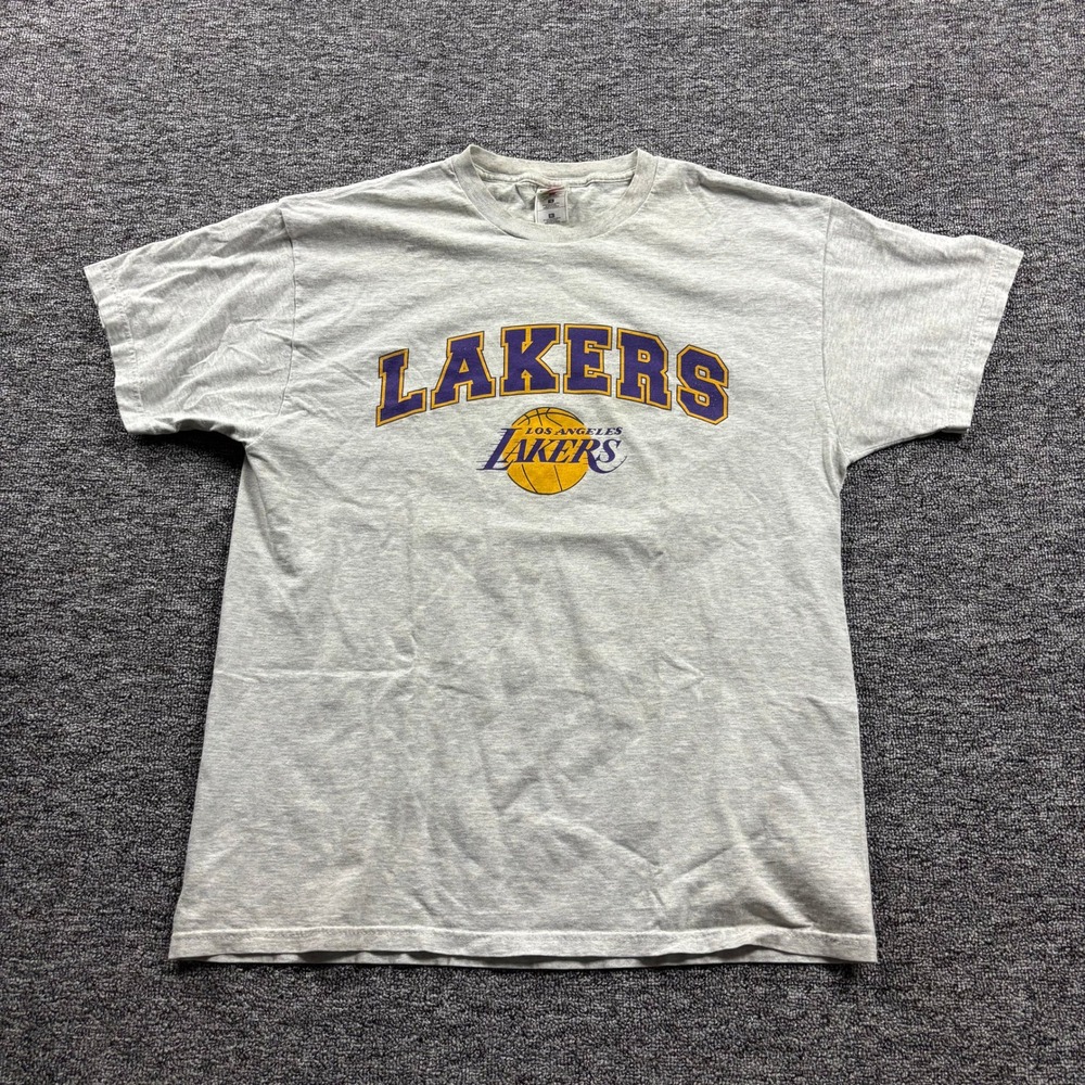 Vintage 1990s Fruit of the Loom Los Angeles Lakers Graphic Grey T-Shirt Size XL